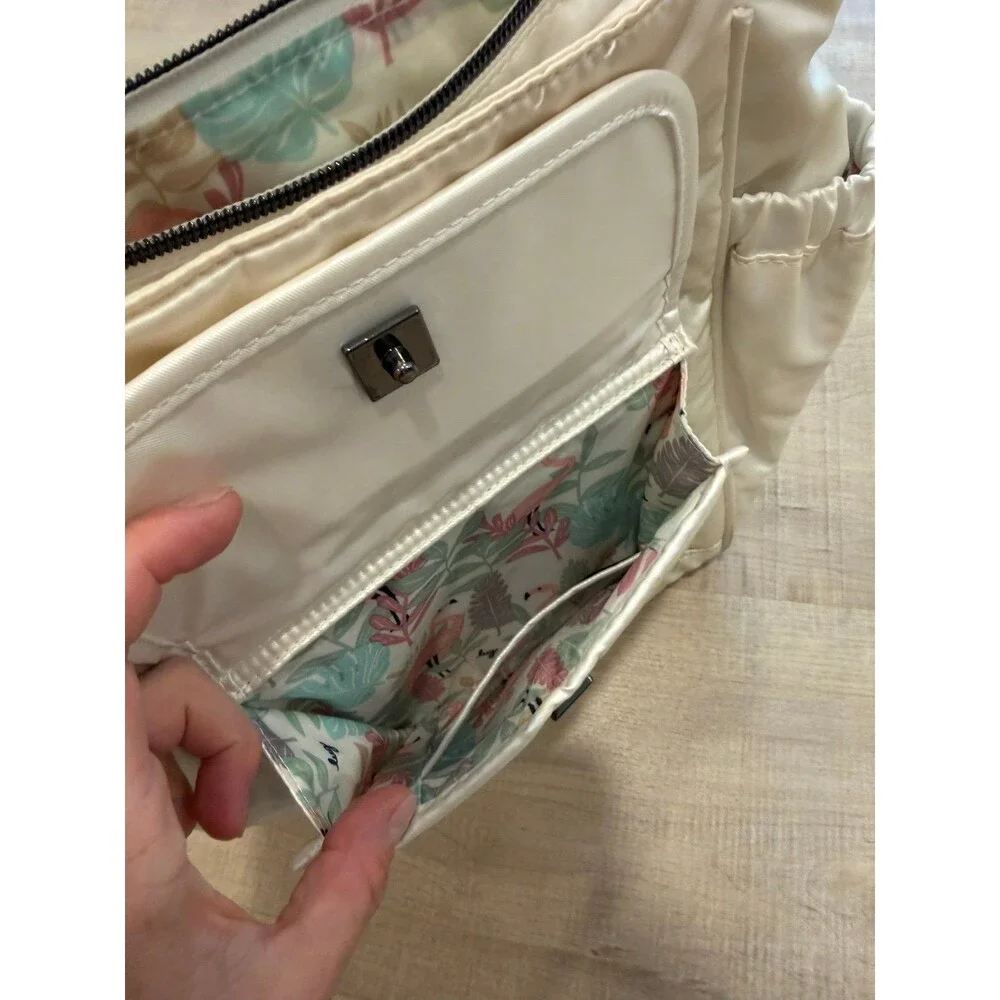 Lug Pearl Ivory Quilted Nylon Shoulder Bag Convertable Crossbody Purse